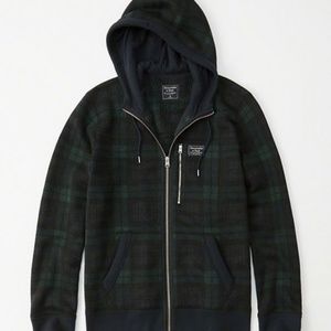 A&F Blue and green plaid fleece zip-up hoodie
